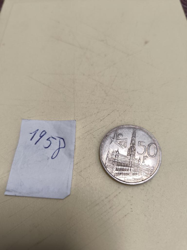 Zilver munt 50 Frank Boudewijn 1958, Postzegels en Munten, Ophalen, Zilver, Zilver