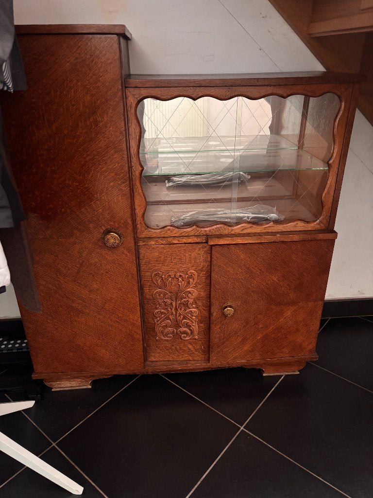 Commode vintage avec présentoir en verre et miroir, 3 ou 4 tiroirs, 25 à 50 cm, Vintage, 100 à 150 cm