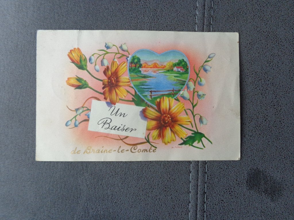 1 ancienne carte postale "Un baiser de Braine le Comte", Enlèvement