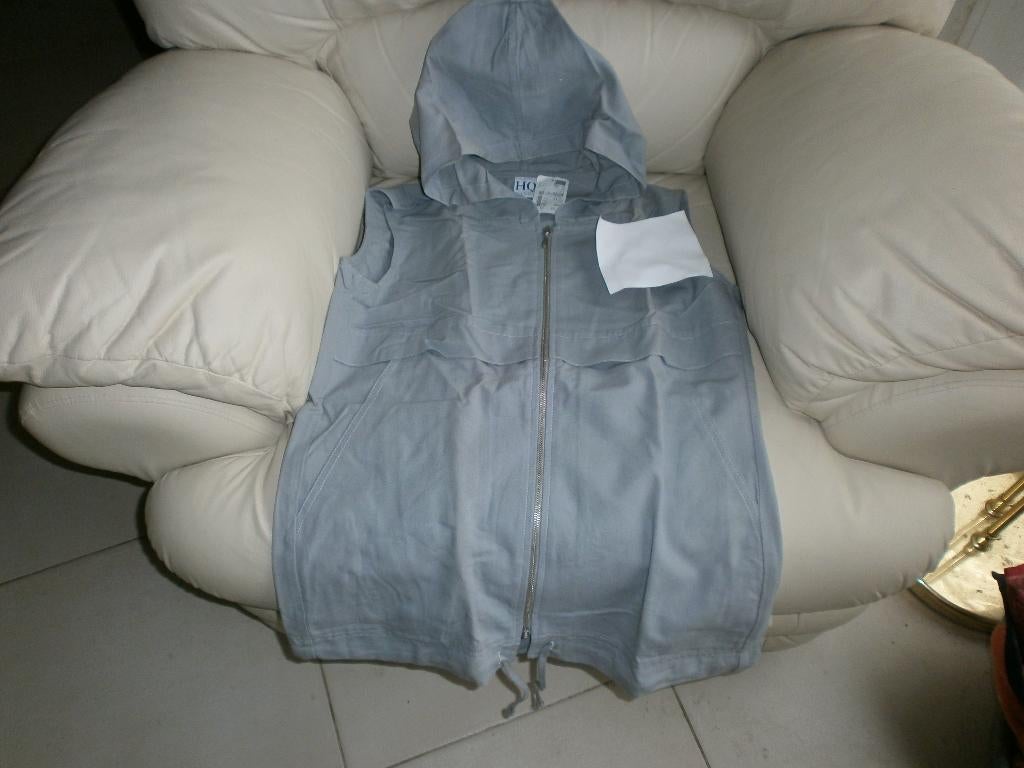 Veste sans manches grise à capuche 42 NEUVE, Kleding | Dames, Bodywarmers, Ophalen of Verzenden, Nieuw, Maat 42/44 (L), Grijs