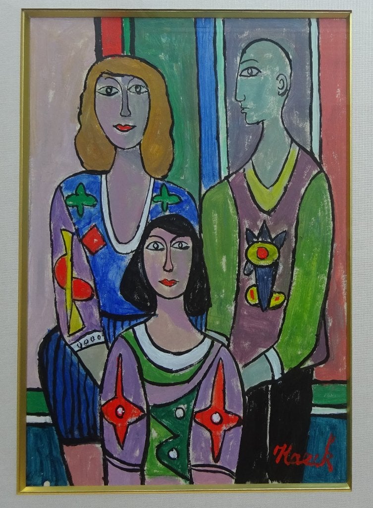 Rigobert Haeck, Drie figuren, gouache, 31 x 21 cm, Figuren, Ophalen of Verzenden, Achter glas, Overige materialen