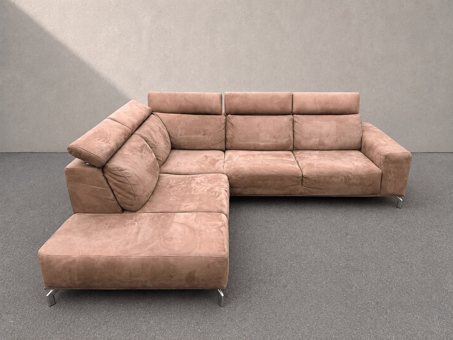 canapé d’angle en microfibre aspect avec têtières réglables, Maison & Meubles, Enlèvement, Utilisé, Cuir