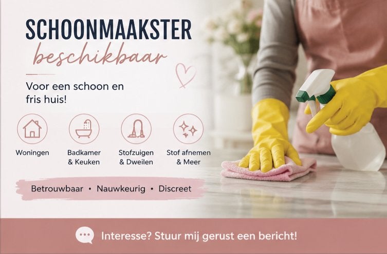 Beschikbare schoonmaakster, Overige uren, Vanaf 1 jaar, Overige vormen, Geschikt als bijbaan