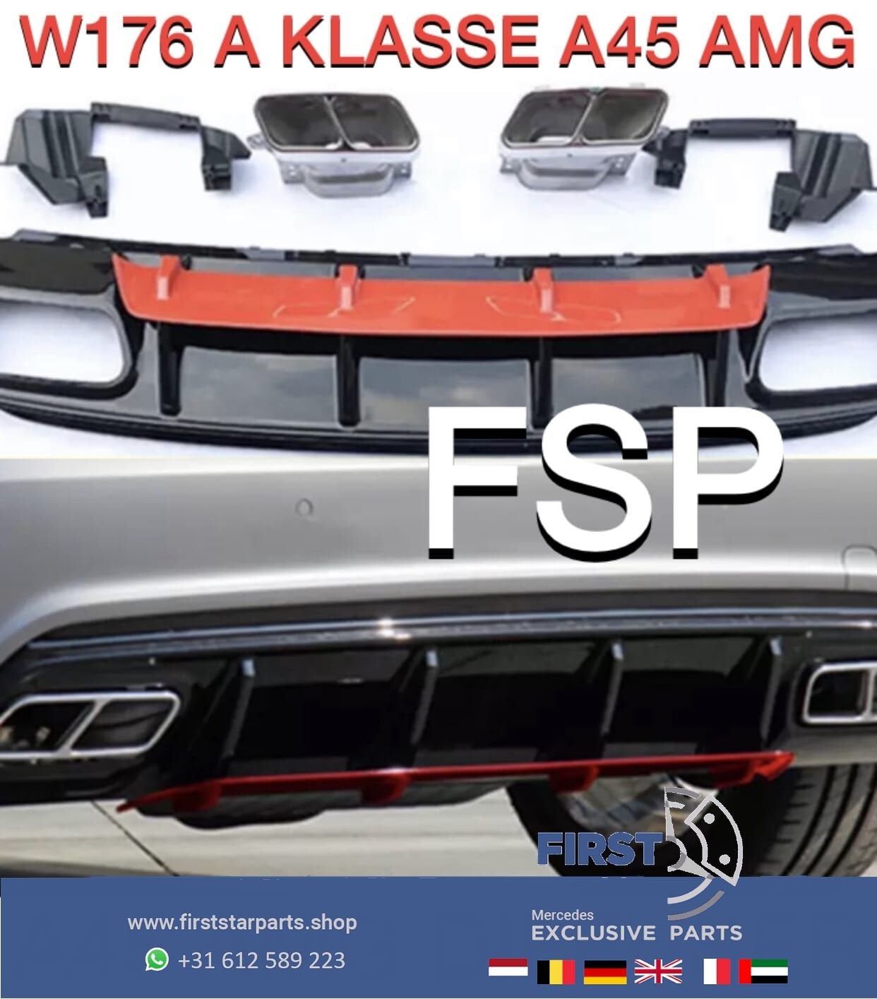 W176 FACELIFT A45 AMG DIFFUSER + UITLAAT SIERSTUKKEN AERO PA, Auto-onderdelen, Gebruikt, -, Ophalen of Verzenden, -