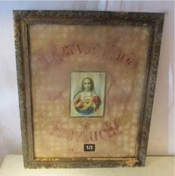 Gravure ancienne - Vierge Marie - dans un cadre photo 67x54, Antiquités & Art, Enlèvement ou Envoi