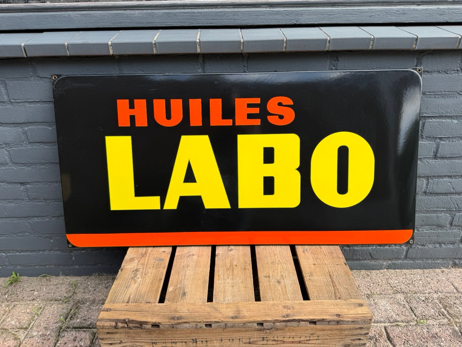 LABO olie emaille reclamebord XL, Ophalen, Reclamebord