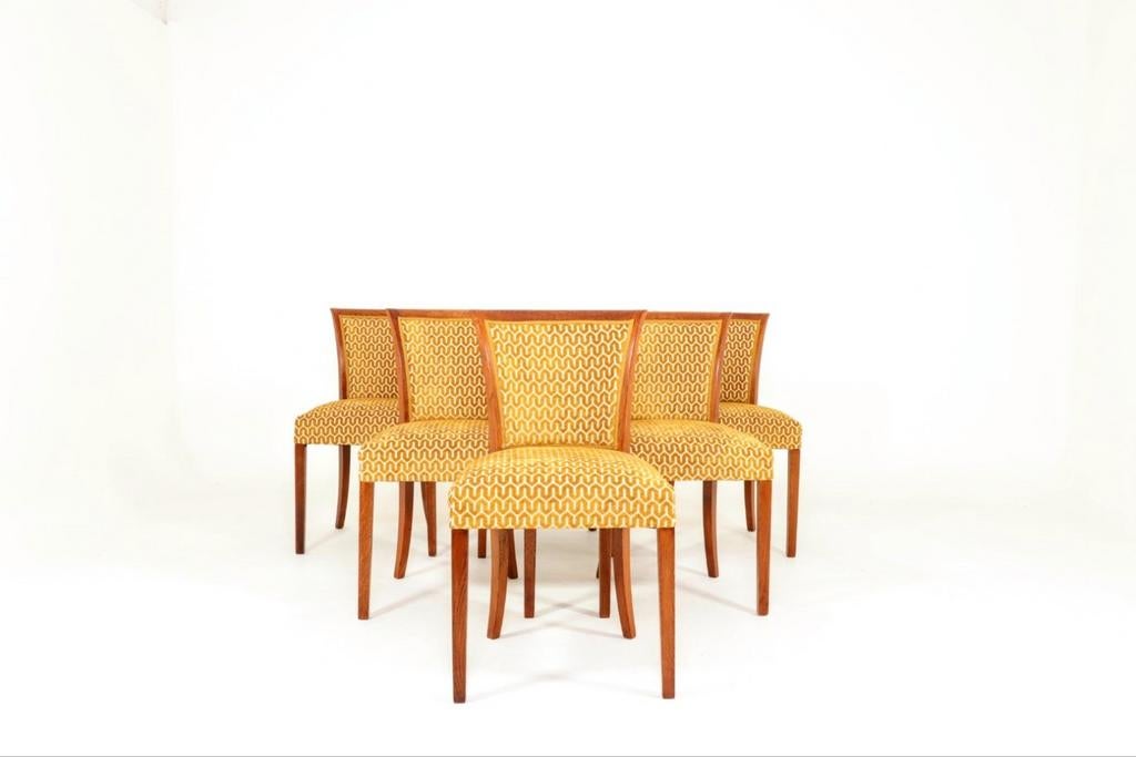 Vintage eetkamerstoelen Art Deco geometrische jacquard