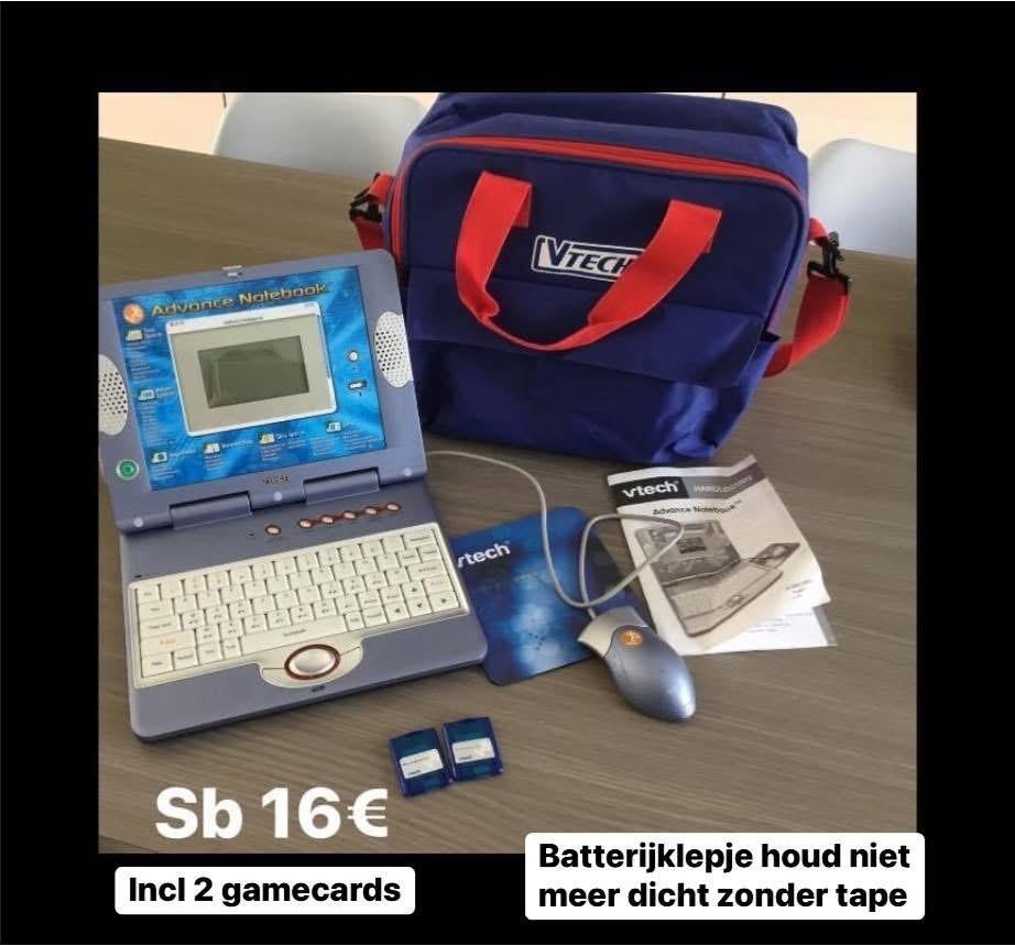 Vtech leer laptop met laptoptas,  muis, muismat, 2 gamecards, Ophalen of Verzenden, Zo goed als nieuw