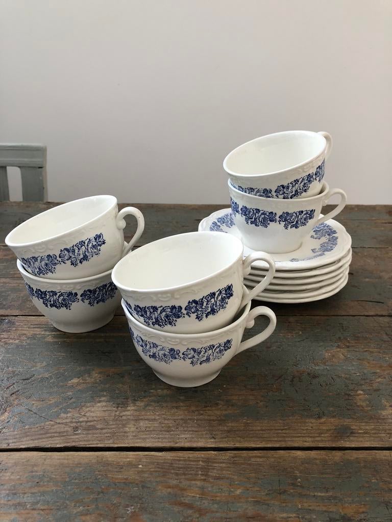 SERVIES KOP EN SCHOTEL 6 STUKS CLOVIS FRANCE, Antiek en Kunst, Ophalen of Verzenden