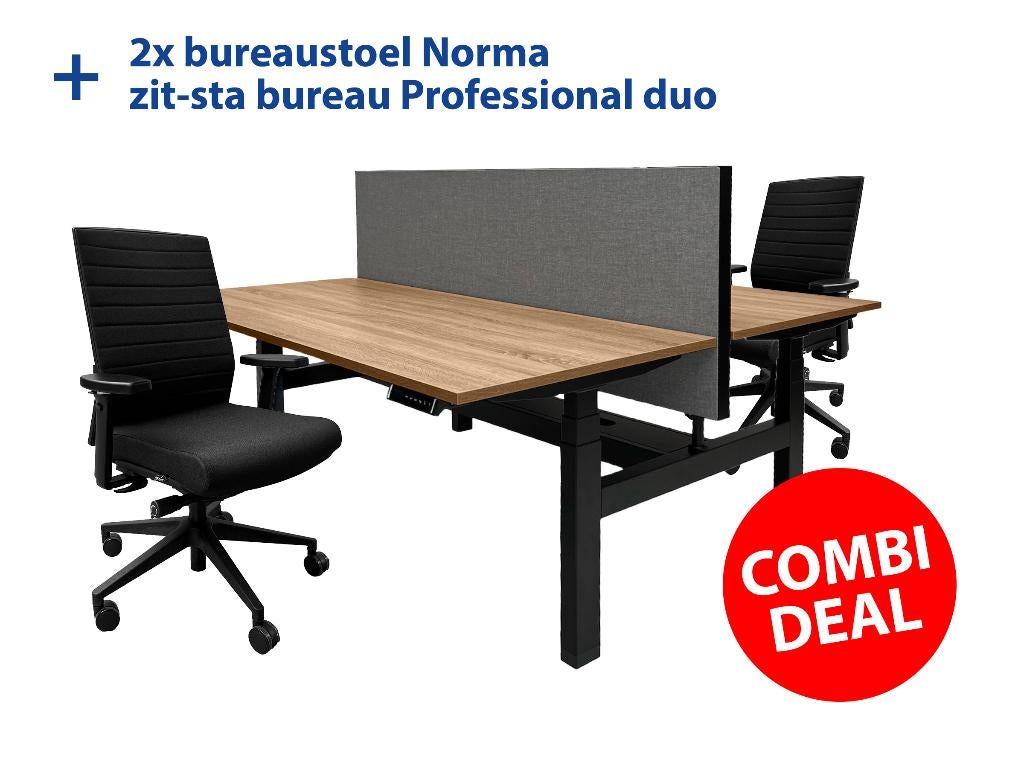 Combi deal Professional duo zit-sta bureau + 2x bureaustoel, Computers en Software, Laptoptafels, Ophalen of Verzenden, In hoogte verstelbaar