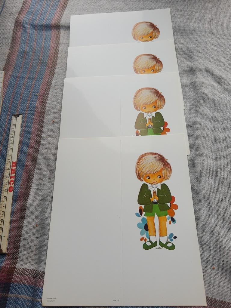 4 retro onbeschreven communiekaartjes - jongen, Verzamelen, Ophalen of Verzenden