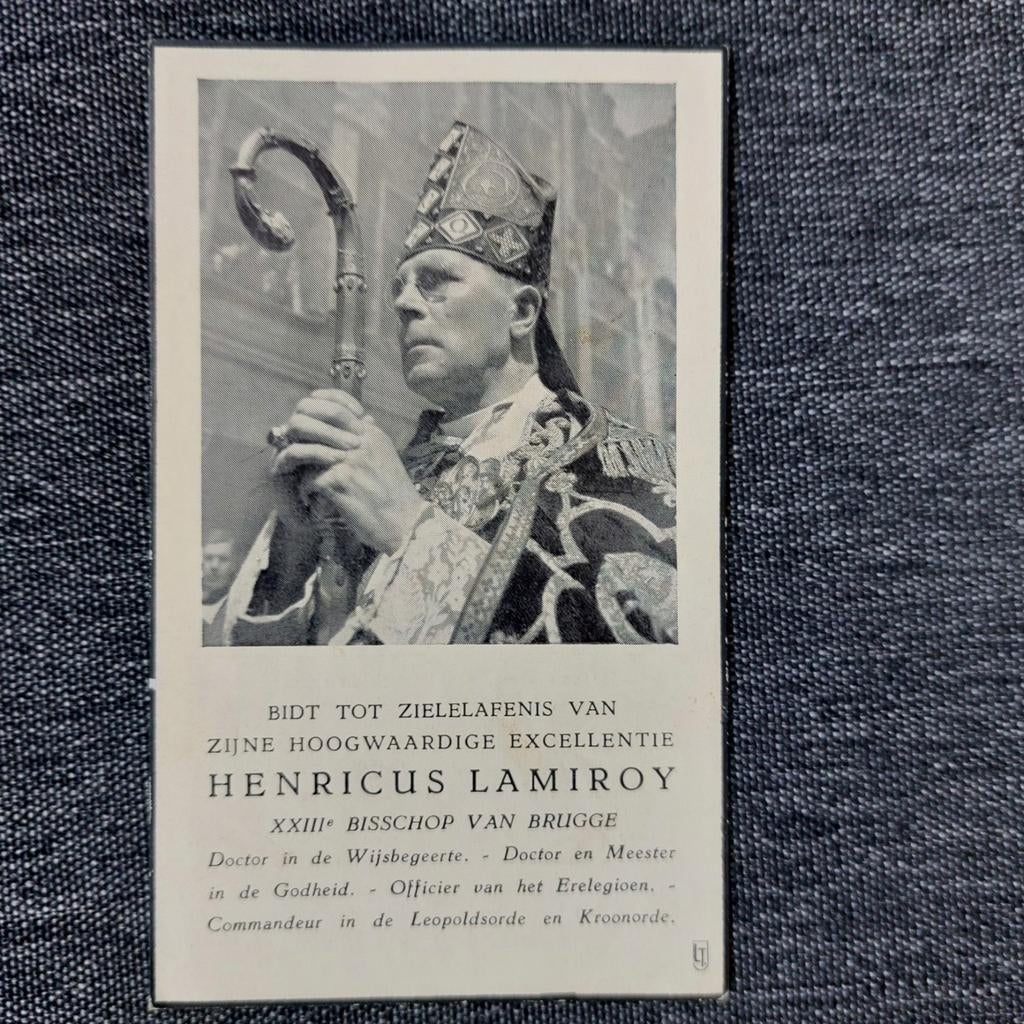 Bidprentje Mgr Lamiroy (Bisschop van Brugge), Ophalen of Verzenden, Bidprentje