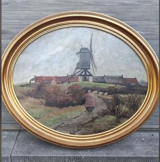 Huile sur panneau moulin a vent signe Jozeph hagemans, Antiek en Kunst, Ophalen of Verzenden