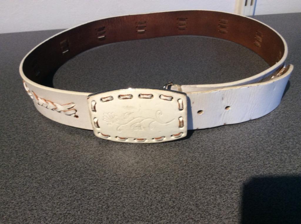Vintage lederen riem Rue Blanche, Kleding | Dames, Ophalen of Verzenden, Gedragen, Wit, Echt leder
