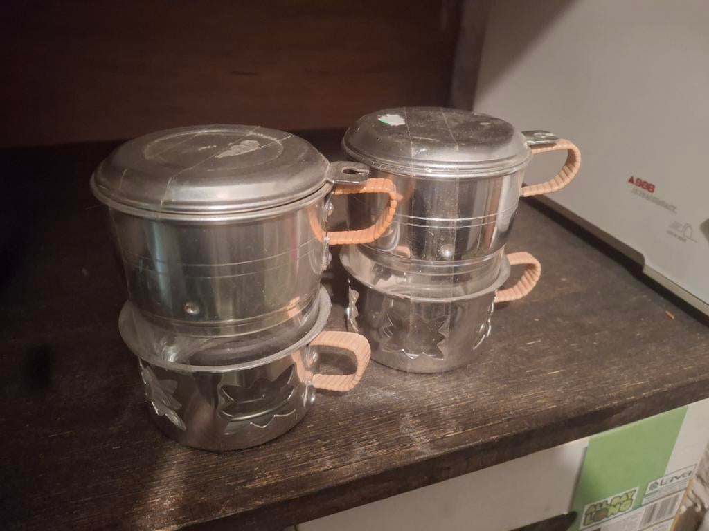 3 tasses inox+verre et filtre à café, Enlèvement, Inox