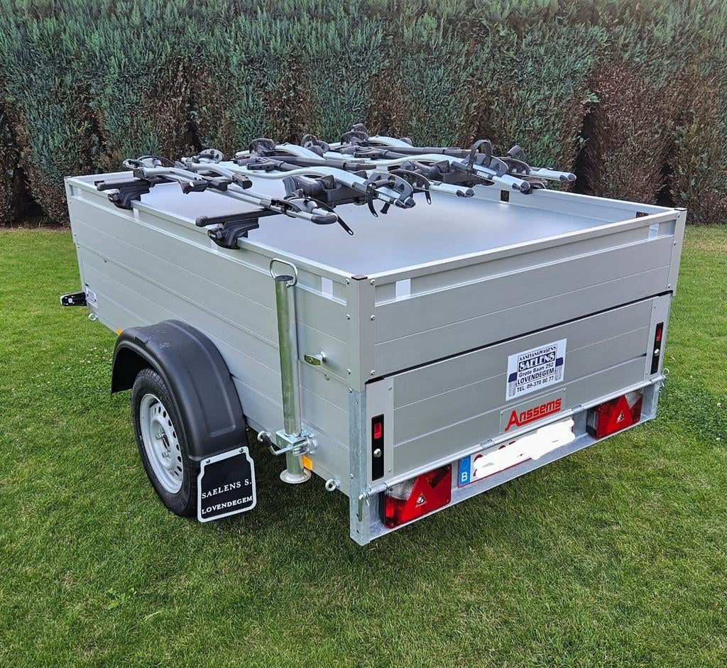TE HUUR bagagewagen met 5x thule fietsendragers., Autos : Divers, Remorques, Enlèvement