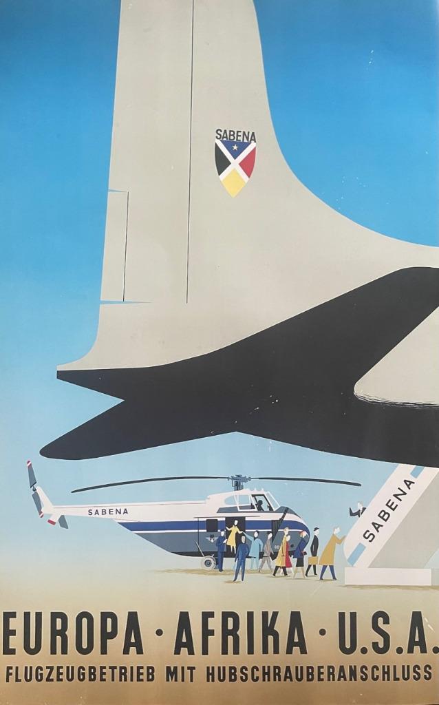 Affiche aéronautique Sabena Europe-Afrique-États-Unis, Enlèvement ou Envoi