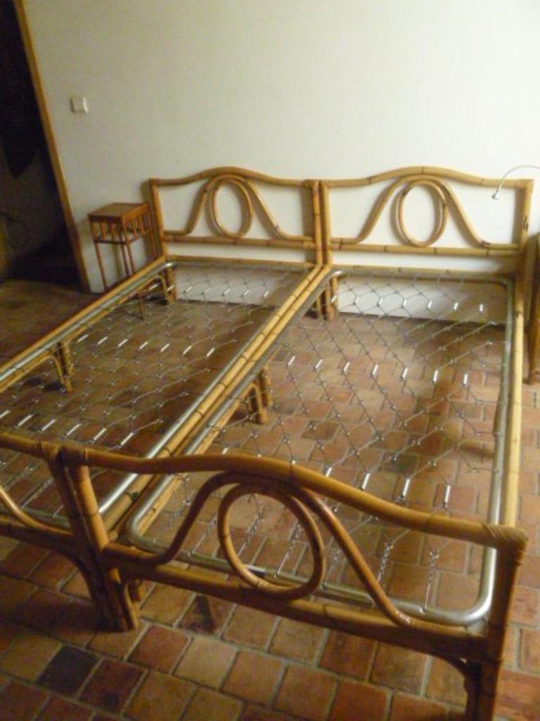Lit bambou 1950s (lit jumeau) 90x200, Maison & Meubles, Autres couleurs, Comme neuf, Enlèvement, 180 cm