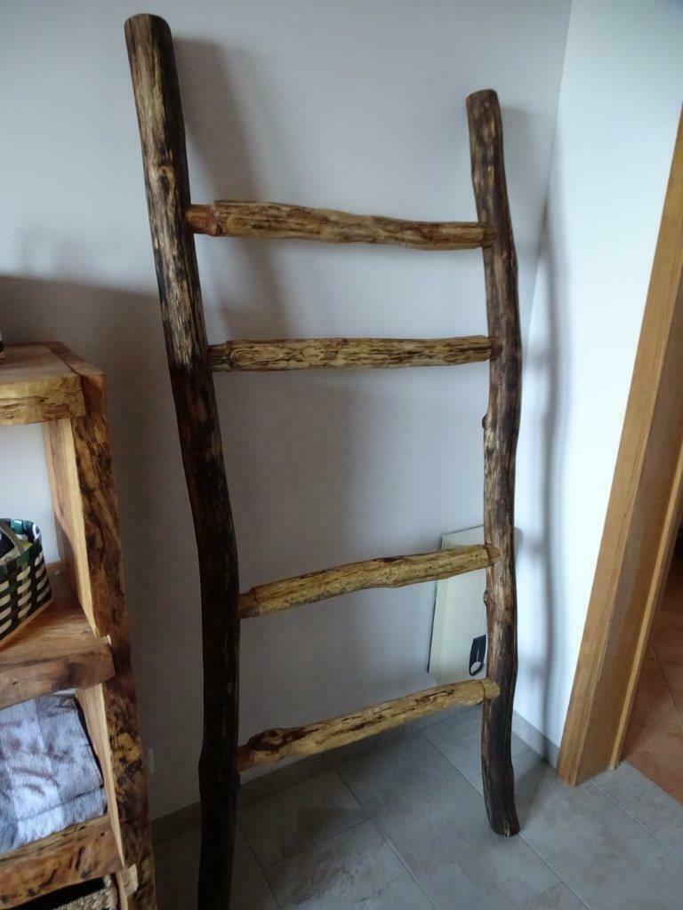 boomstam ladder ladder eiken handwerk handdoekrek kledingrek, Overige typen, Nieuw, 150 tot 200 cm, 50 tot 100 cm