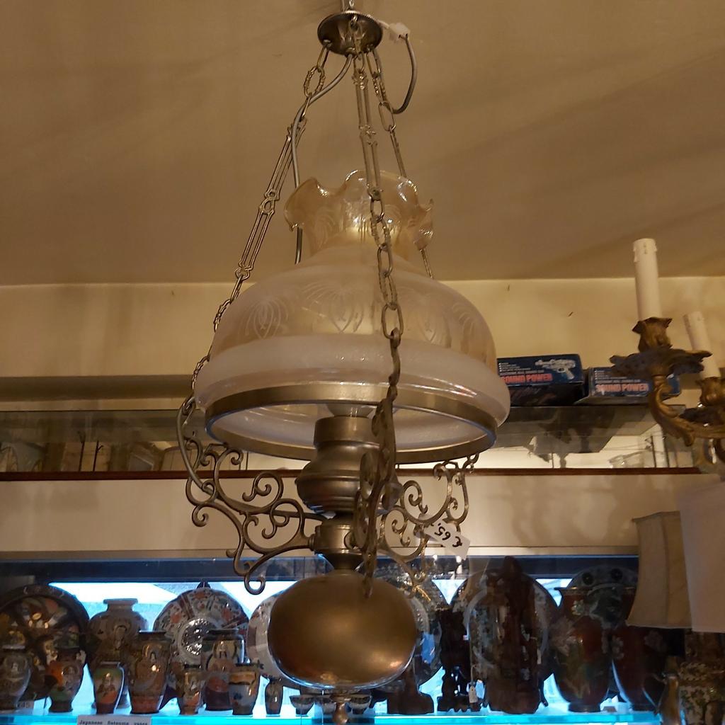 Luster luchter Vlaams koper en glas., Huis en Inrichting, Ophalen, Gebruikt, ., Glas