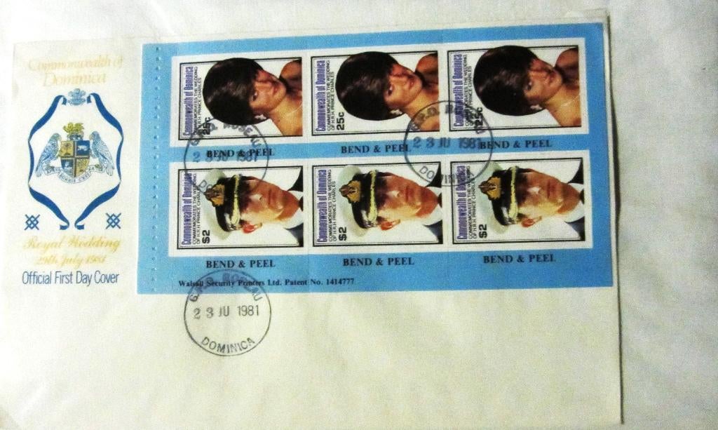 GROTE FDC HUWELIJK PRINS CHARLES MET LADY DIANA- DOMINICA, Enlèvement ou Envoi, Affranchi, Dynastie