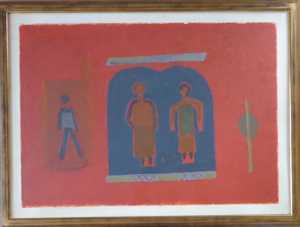 PAUL SEKETE / FIGUREN / OLIEVERF PAPIER / 90x120cm / KADER, Antiquités & Art, Peinture à l'huile, Figures, Signé, Enlèvement