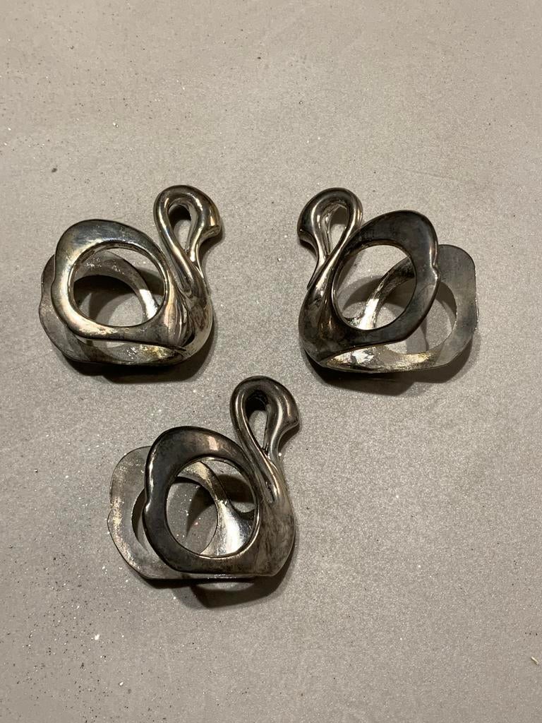 Vintage Set of 3 Silver Plated Swan Napkin Rings, Ophalen of Verzenden