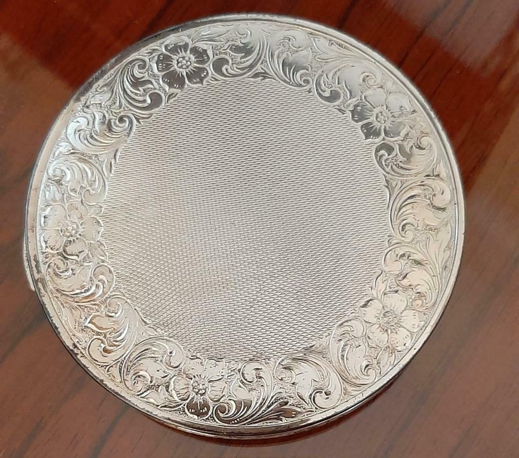Poudrier vintage métal argenté - diamètre 8cm, Enlèvement, Argent