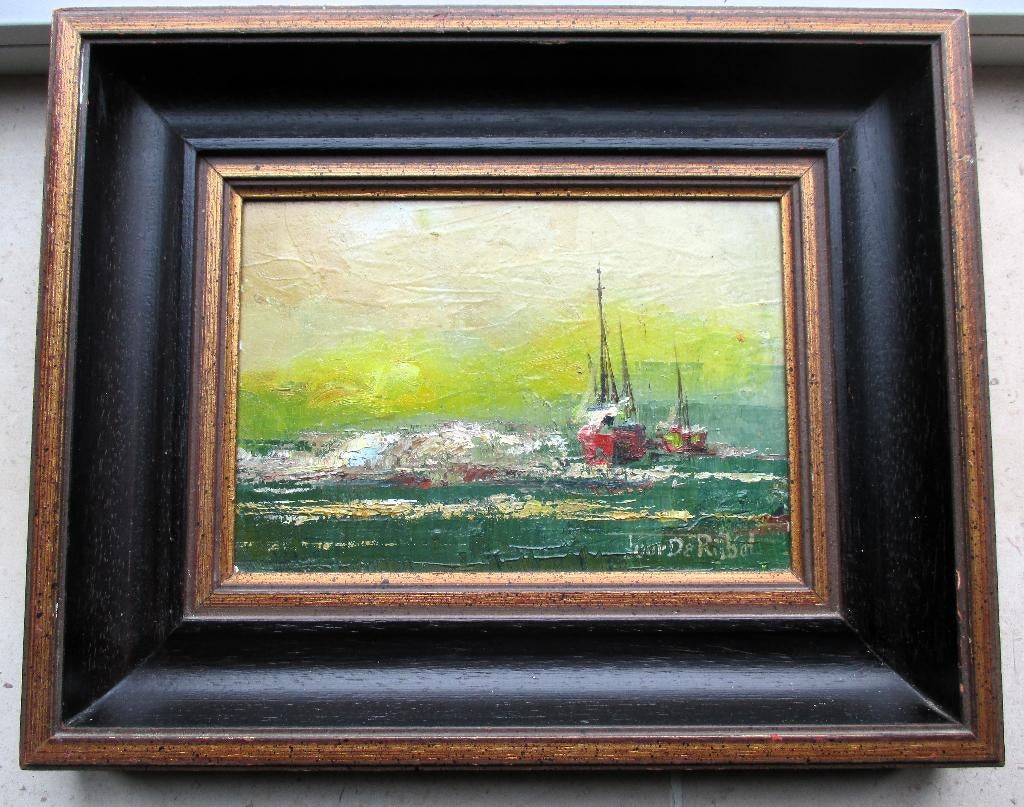 klein schilderij tuur de rijbel olie op paneel, Ophalen of Verzenden