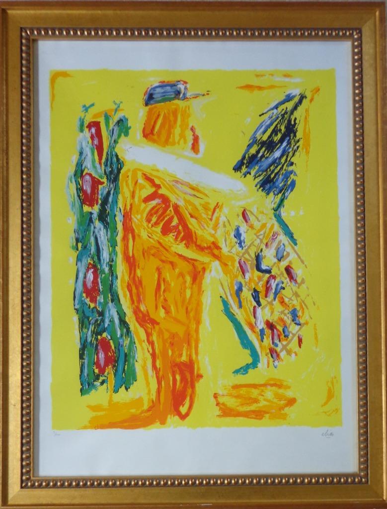 ETIENNE ELIAS / TYPISCHE FIGURATIE / ZEEFDRUK / 122x94cm KAD, Antiek en Kunst, Ophalen