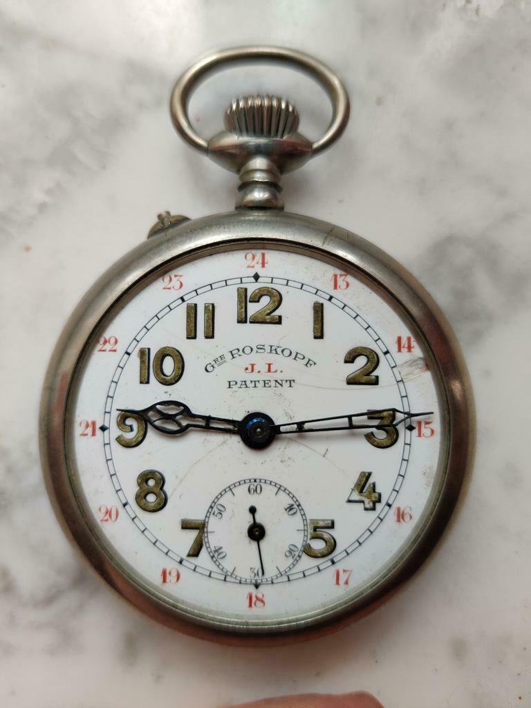 GRE ROSKOPF J.L. PATENT, Handtassen en Accessoires, Horloges | Antiek, Zakhorloge, Overige merken, Zilver, 1930 tot 1960, Ophalen