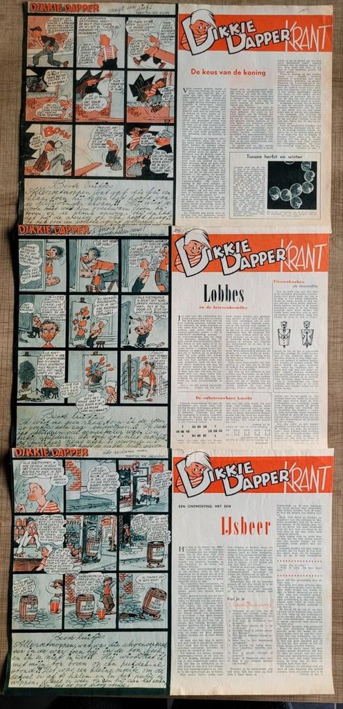 3 oude stripknipsels: Dikkie Dapper (krant 1954), Ophalen of Verzenden, Krant