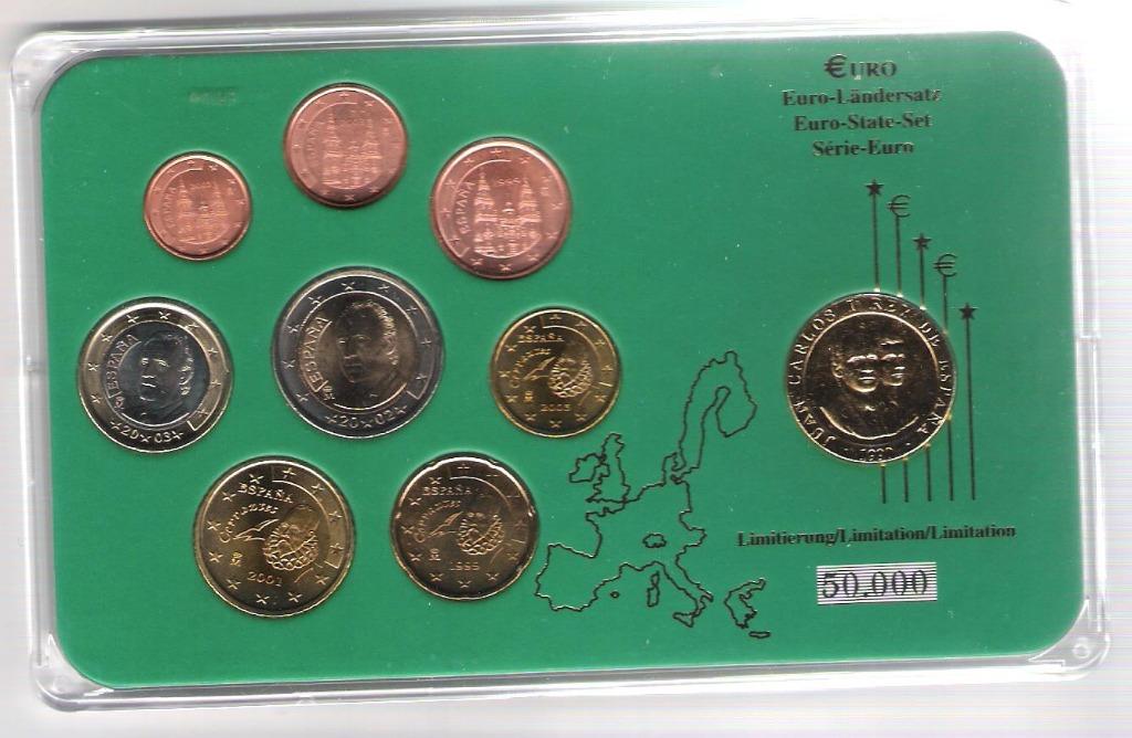 Spanje 1999/2005 Euroset in blister met vergulde peseta UNC, Verzenden, Spanje, Overige waardes, Setje