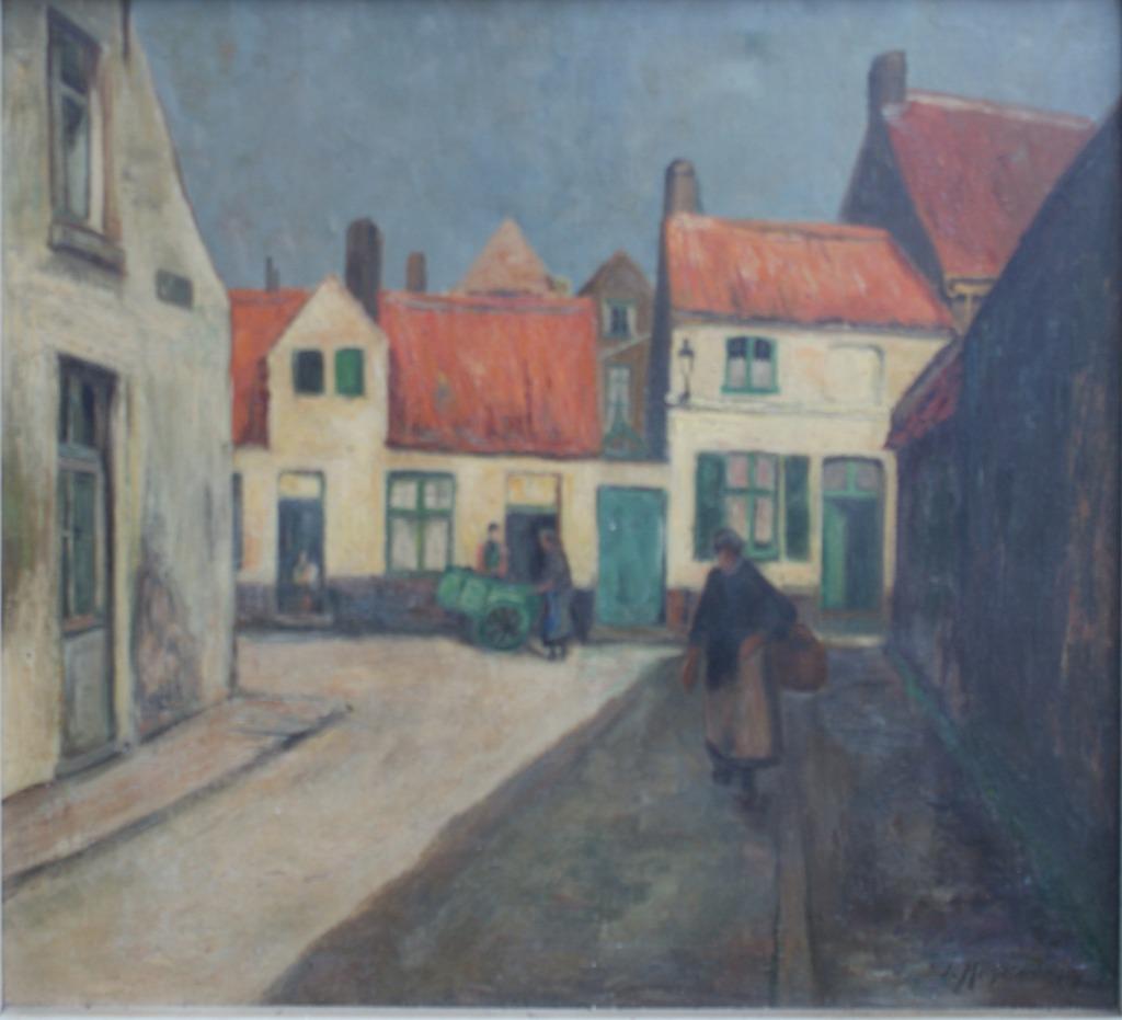 Leo Mechelaere (176880-1964): Brugs Stadszicht (76 x 83 cm), Enlèvement ou Envoi