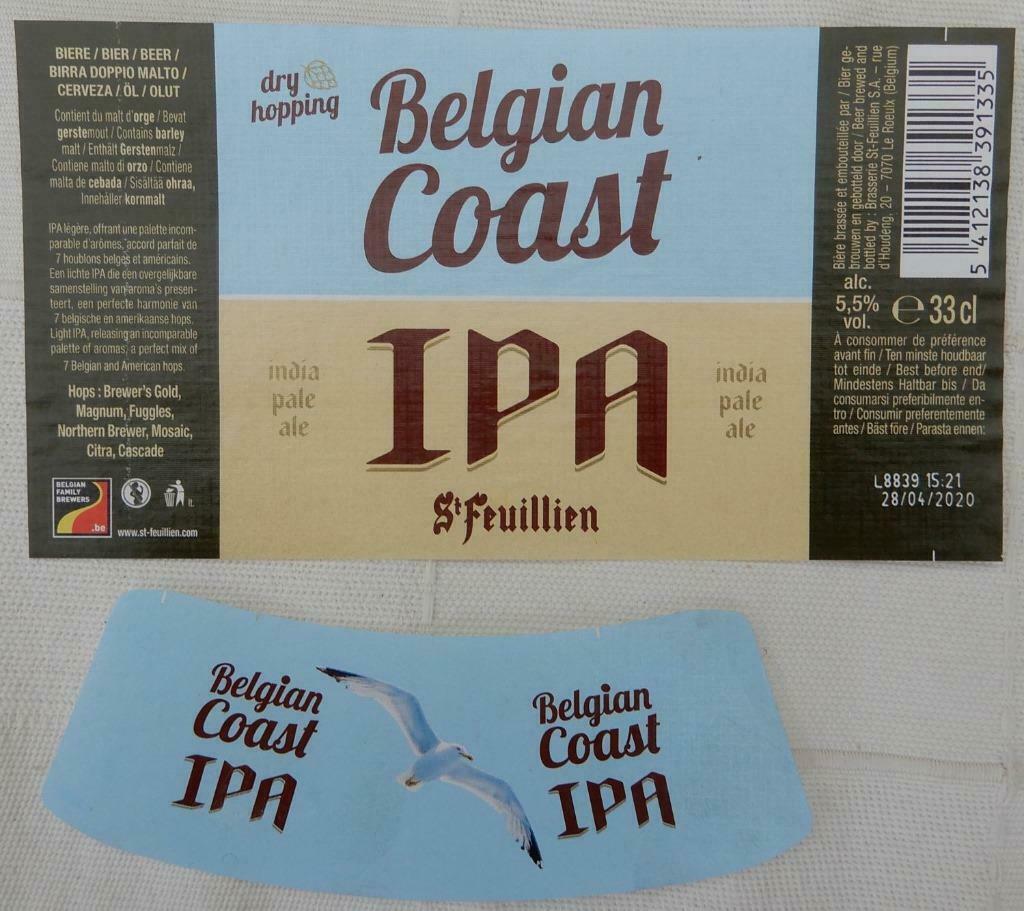 Bieretiketten Saint Feuilien Belgian Coast IPPA (p8), Ophalen of Verzenden, Gebruikt, Overige typen, Overige merken