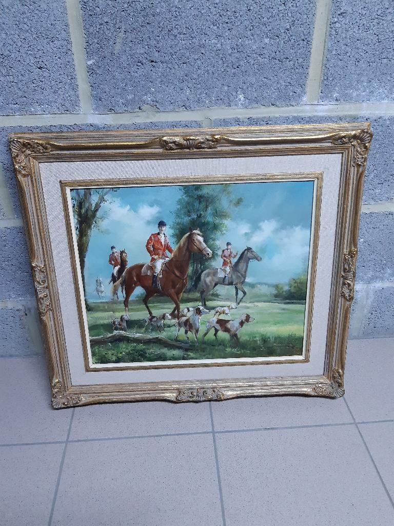 tableau scène de chasse huile sur toile, Antiquités & Art, Enlèvement