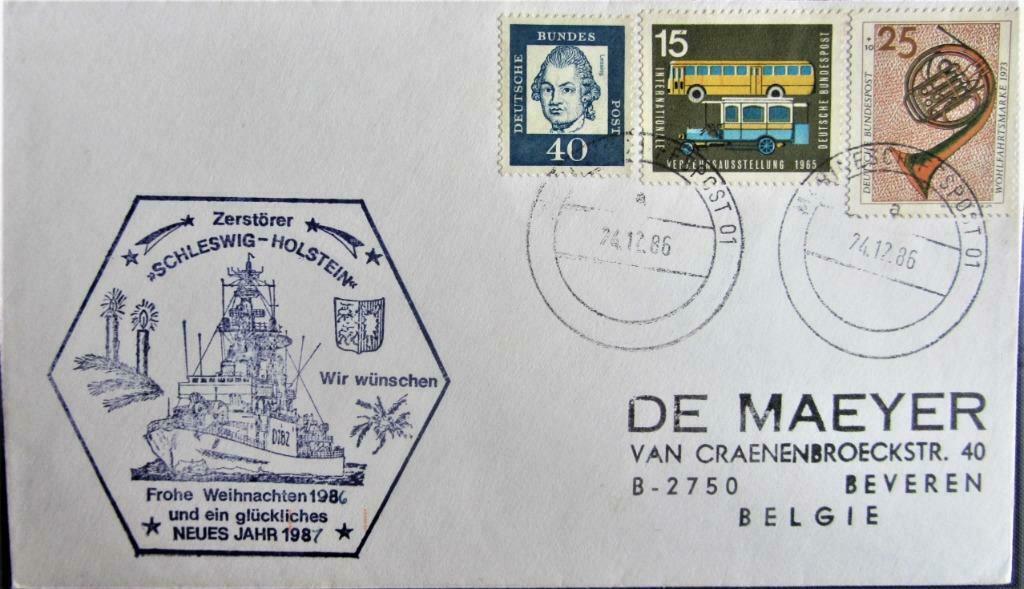 FDC SCHEPEN- DUITSLAND- ZERSTÖRER SCHLESWIG HOLSTEIN, Ophalen of Verzenden, Gestempeld, Overige thema's