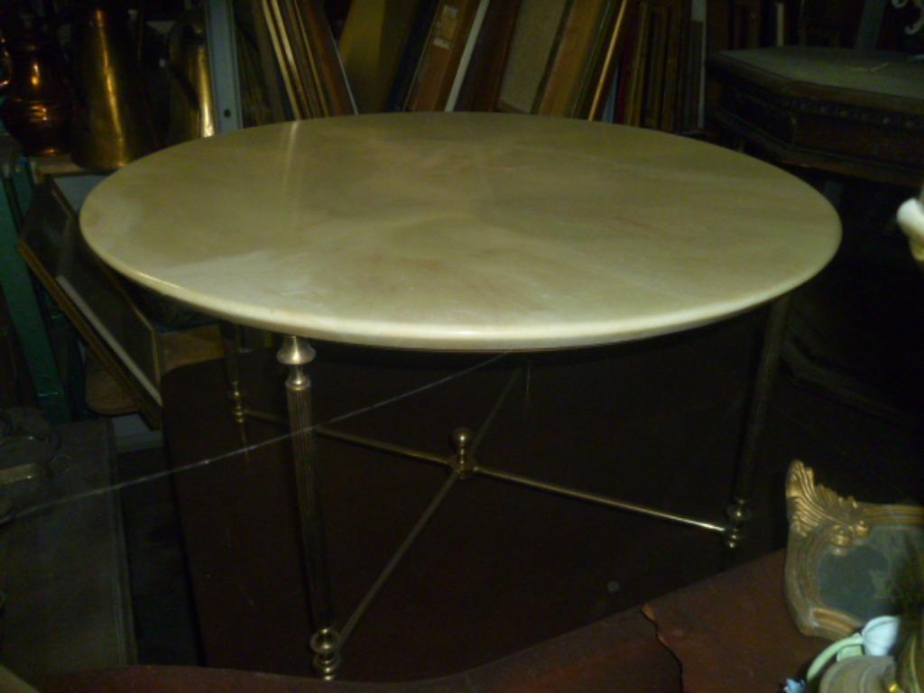 KOPEREN SALONTAFEL MET NAMAAKMARMEREN BLAD, Antiek en Kunst, Ophalen of Verzenden