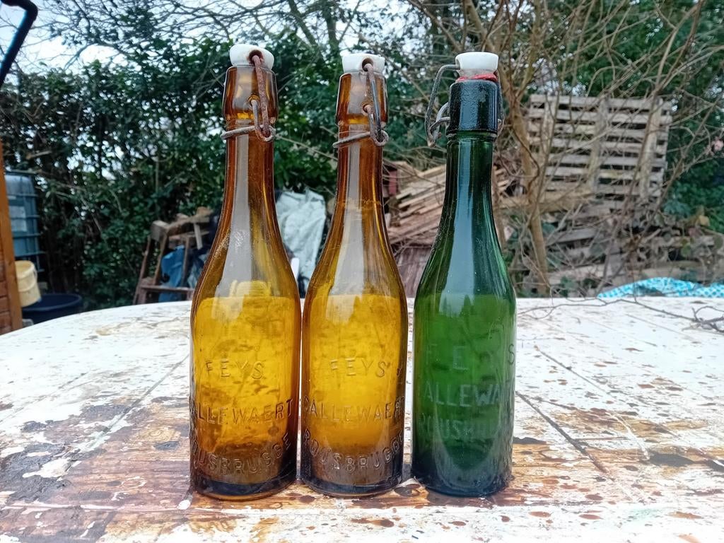 Oude vintage bierflessen brouwerij Feys Roesbrugge, Ophalen of Verzenden