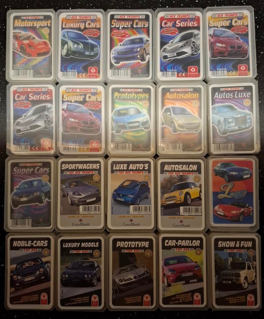 Kwartetspelen cat. auto's 37 st, Hobby en Vrije tijd, Ophalen of Verzenden, Gebruikt