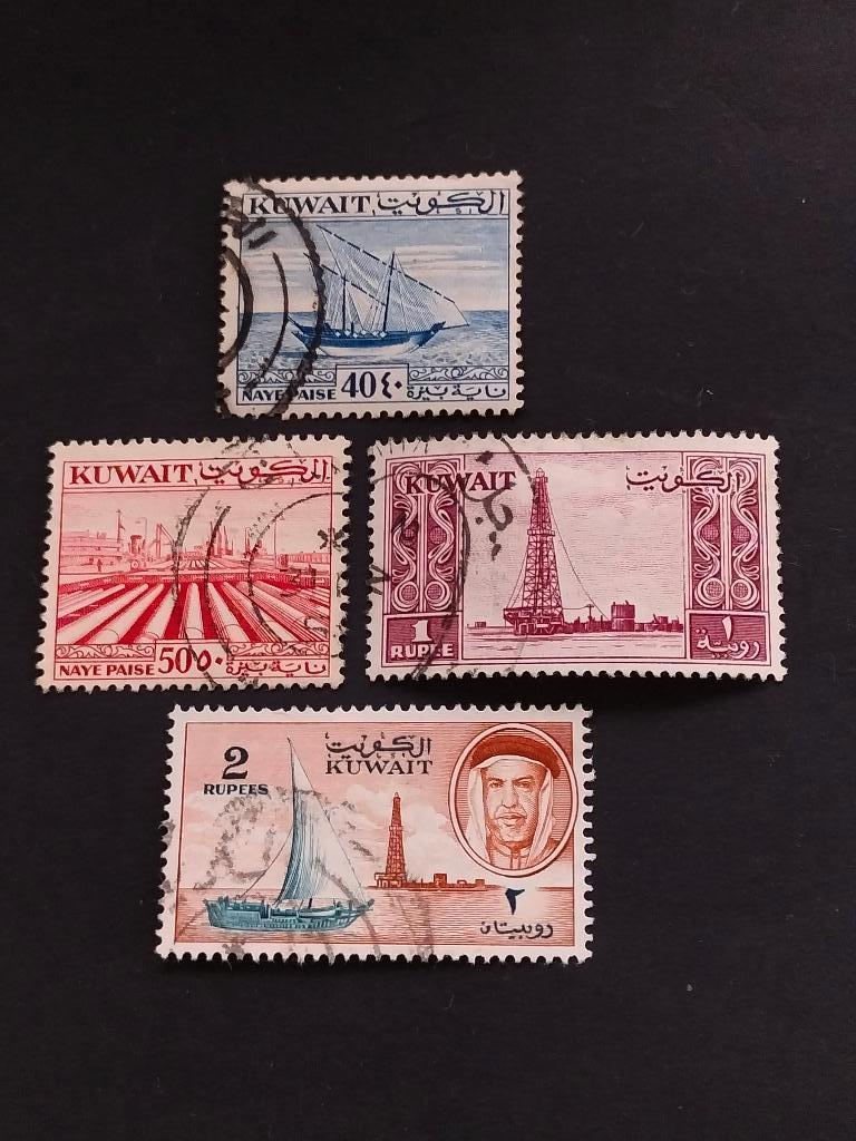 Koeweit 1959 - Sjeik Abdullah, pijplijn, zeilboot, boortoren, Ophalen of Verzenden, Gestempeld, Midden-Oosten