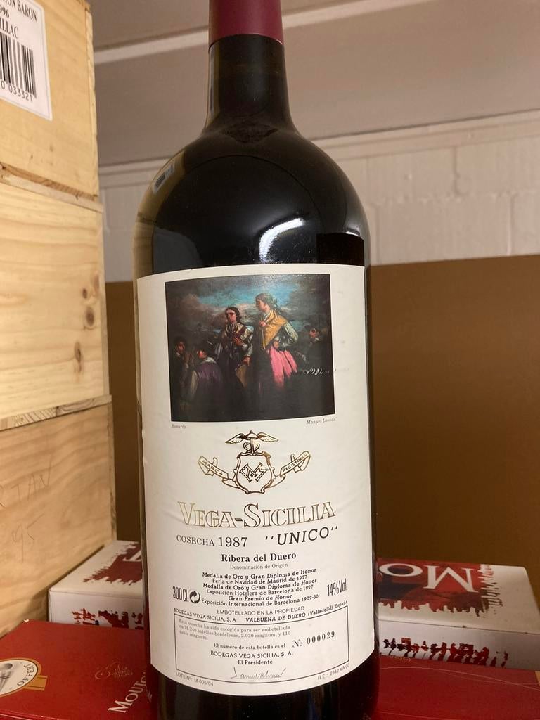 Vega-Sicilia 1987 DM in owc, Ophalen, Spanje, Zo goed als nieuw, Rode wijn