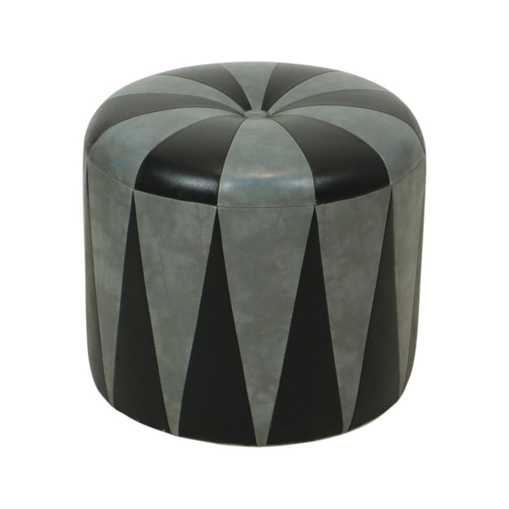 Ronde Vintage Poef Grijs Zwart Tweekleurig Skai Sixties, Huis en Inrichting, Minder dan 50 cm, Gebruikt, Rond, Minder dan 50 cm