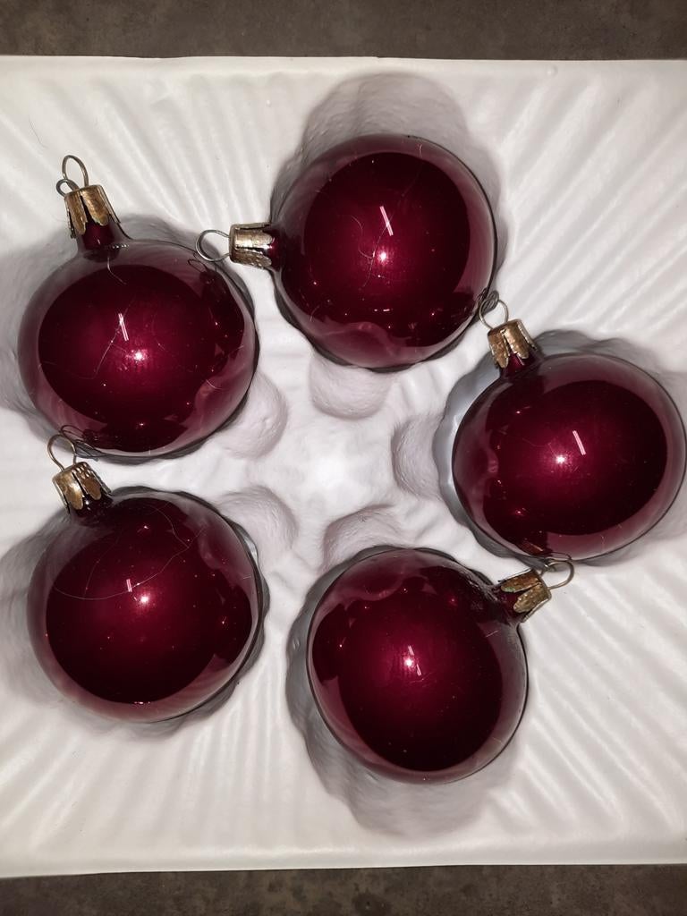 🎄KERST 5 oude kerstballen bordeaux/rood., Enlèvement ou Envoi, Comme neuf
