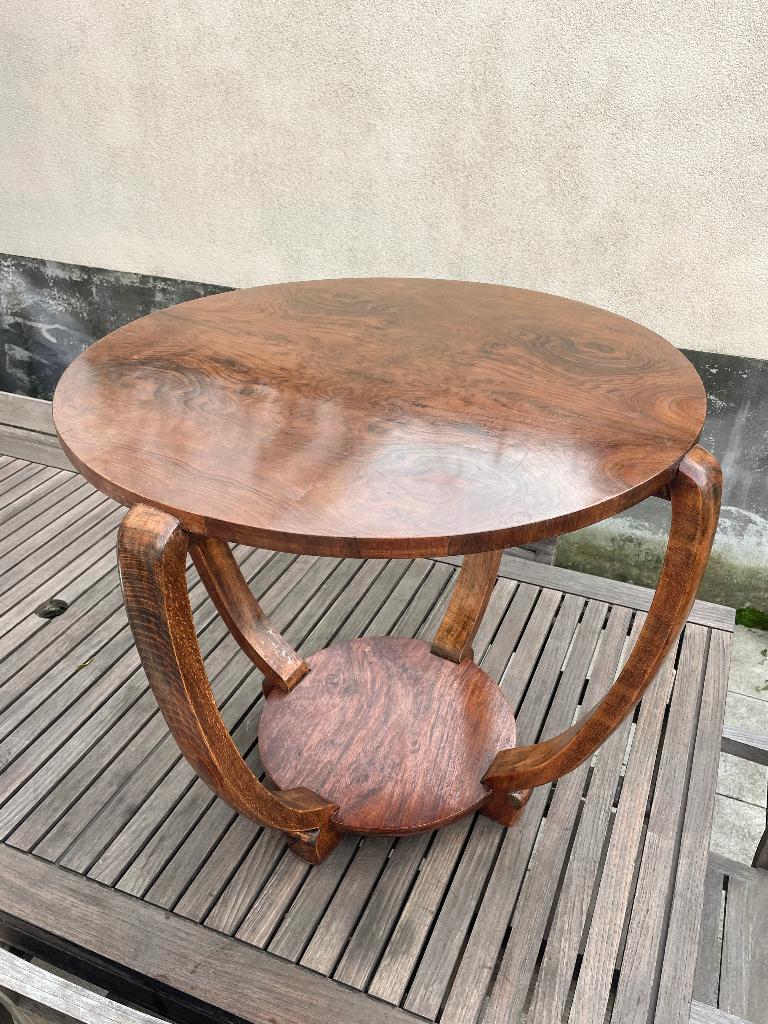 Salontafel in art-decostijl in wortelnotenhout H60cm-Ø65cm, Antiek en Kunst, Ophalen