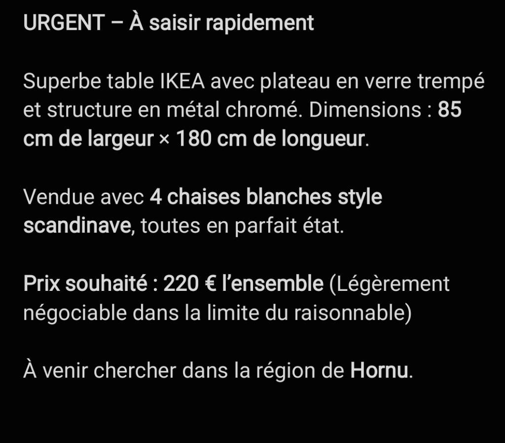 Table salle à manger + 4 chaises, Maison & Meubles, 150 à 200 cm, Cinq personnes ou plus, Verre, Enlèvement