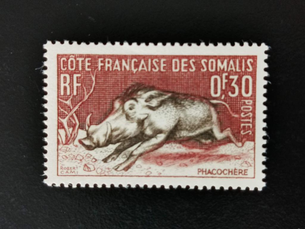 Frans Somalie 1958 - knobbelzwijn - Phacochoerus *, Postzegels en Munten, Ophalen of Verzenden, Postfris, Dier of Natuur