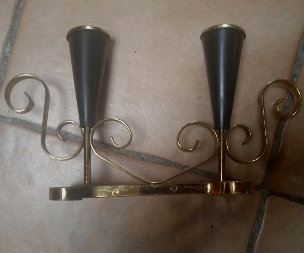 Très joli bougeoir ancien en métal doré pour 2 bougies, Antiquités & Art, Enlèvement ou Envoi