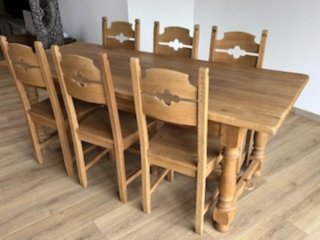 TABLE CHENE MASSIF CLAIR + 6 chaises, Huis en Inrichting, Eikenhout, Ophalen of Verzenden, Zo goed als nieuw, Vijf personen of meer