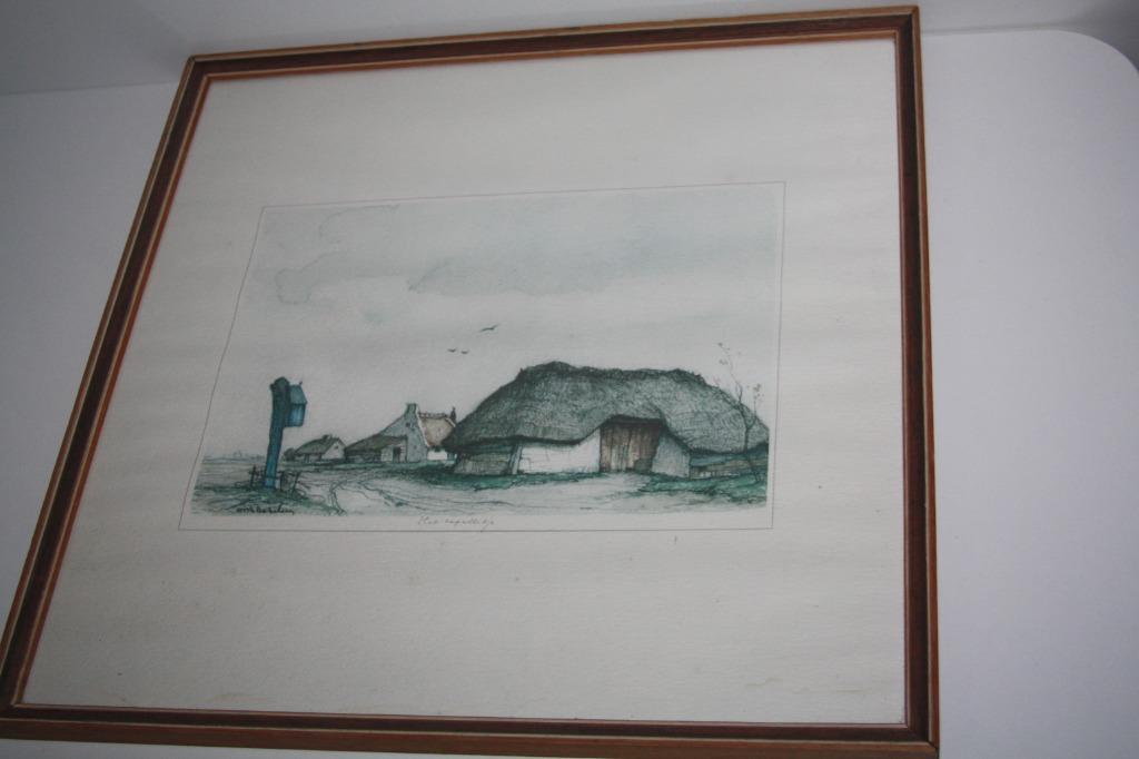 Ets , Dirk Baksteen , "Het Kapelletje " in glazen kader, Ophalen of Verzenden